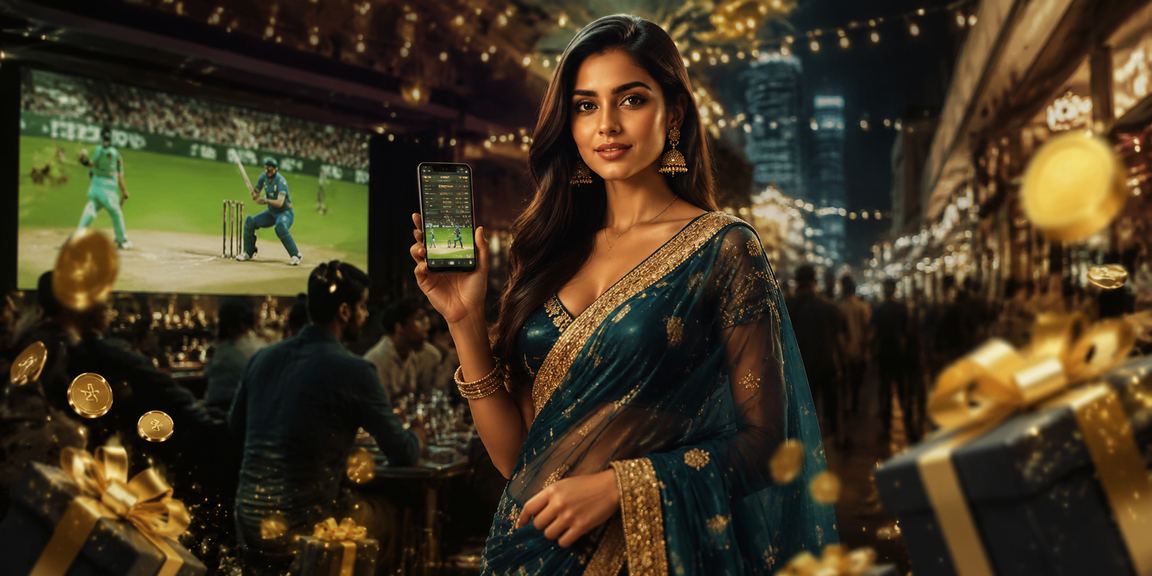 Indian woman playing cricket and casino games on mobile