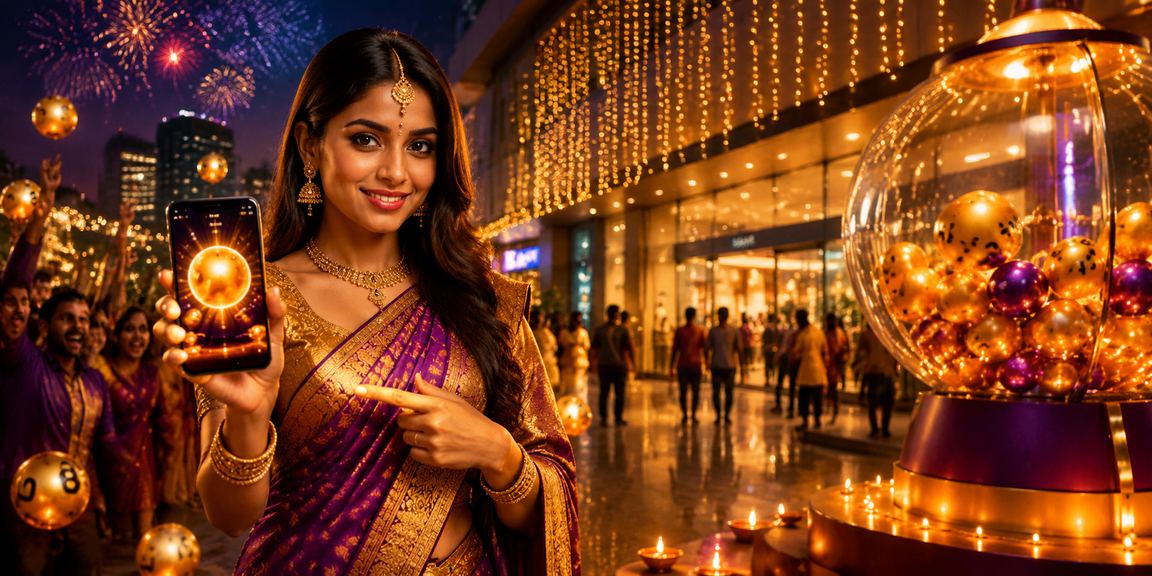 Colorful Diwali festival lights and lottery ticket in Pune